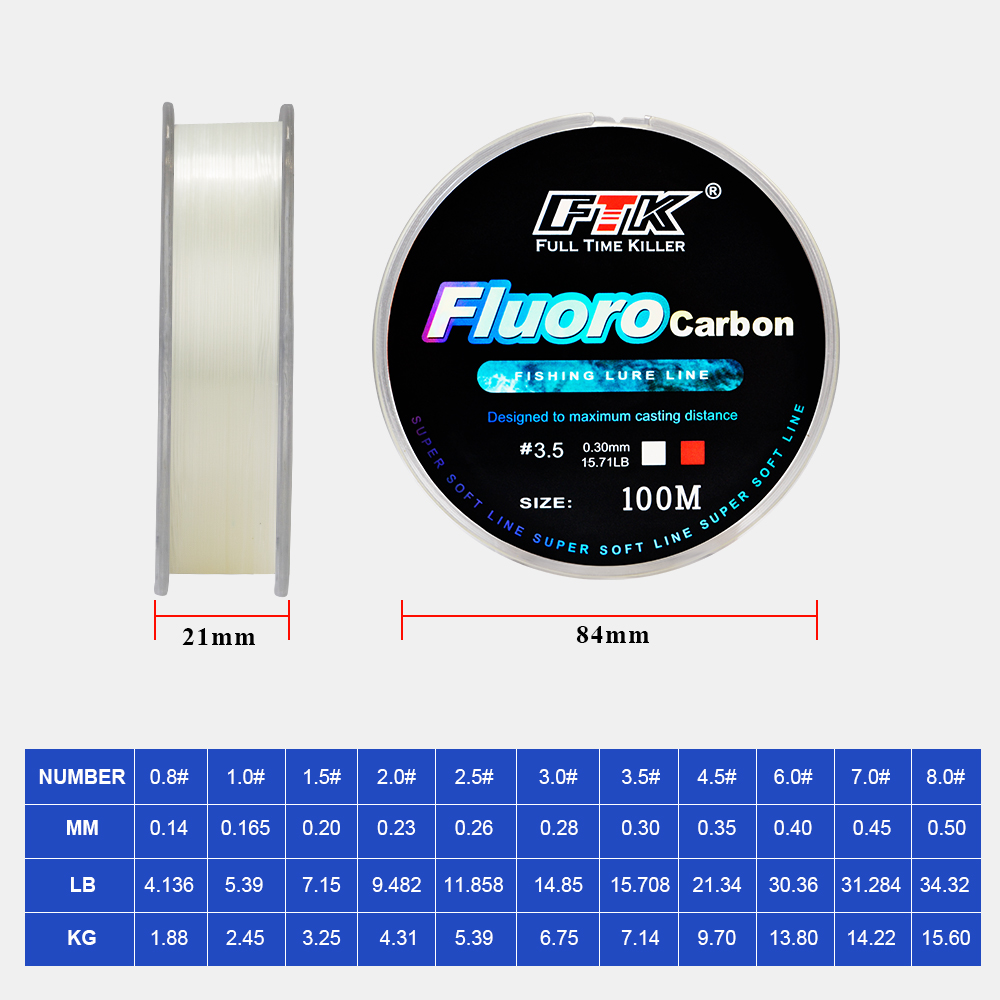 FTK 100m 4.13-34.32LB Fluoroca - Ice Fishing Line ulasan dan harga